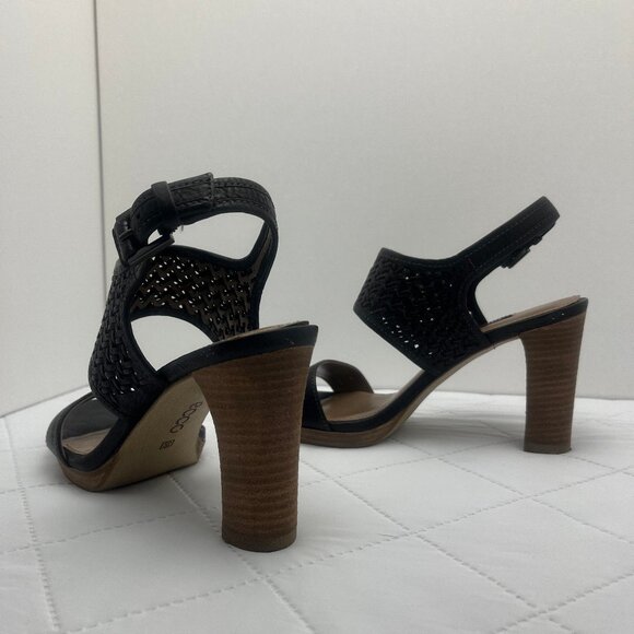 ECCO Dressy Leather Slingback Sandles with Wooden Heels - Authentic - Picture 7 of 12